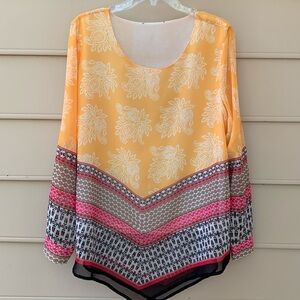 Polyester Flowy Lined Blouse, Yellow, Pink, Black, L-XL